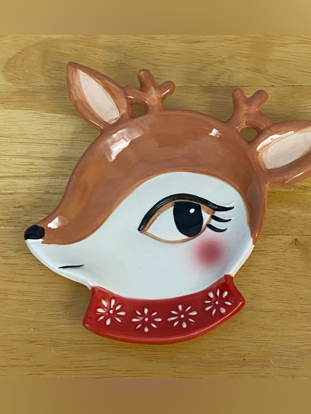 Ceramic Reindeer Spoon Rest in Brown, White & Red